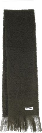 Jil Sander Green Mohair Blend Fringed Scarf