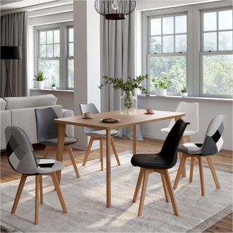 IDMarket Lote De 6 Sillas Escandinavas Sara En Gris Oscuro, Gris Claro, Blanco, Negro Y Motivos Patchwork En Negro, Gris Y Blanco