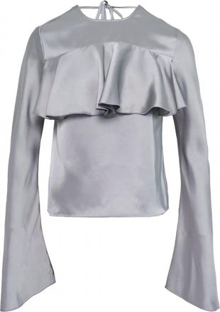 Ganni Womens Double Viscose Satin Ruffle Top In Mirage Grey