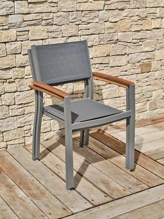 DCB Garden Conjunto de 2 sillones de jard&iacute;n de aluminio y acacia - gris antracita
