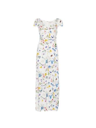 Alice & Olivia Womens V-Neck Ruffles Slit Tara Printed Long Dress