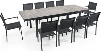 Oviala Mesa extensible con 8 sillas y 2 sillones de aluminio y cer&aacute;mica