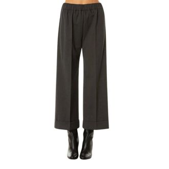 D.exterior Broeken, Dames, Zwart, S, Wol, Korte broek met omslag - Antraciet