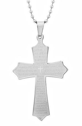 Steeltime Mens Our Father Cross Pendant Necklace in Silver at Nordstrom Rack