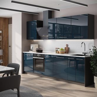 Vicco Mueble De Cocina Fame-line, Azul Oscuro Alto Brillo/antracita, 280 Cm, Et Antracita, Vicco