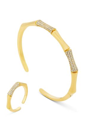 Savvy Cie Jewels GOLD PLATED OVER BRASS BRACELET & RING BOXED SET