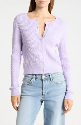 French Connection Cable Stitch Cardigan in Lavender at Nordstrom Rack, Size X-Large