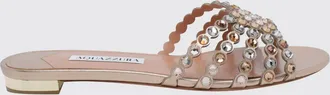 Aquazzura Slippers Tequila in nappa laminata con strass