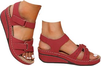 Generic Sandals for Women 2026 Comfortable Casual Wedge Sandals Open Toe Adjustable Ankle Strap Sandals Summer Wide Fit Low Heel Walking Sandals with Arch Sup