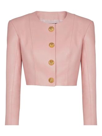 Balmain Long Sleeves Buttoned Lambskin Cropped Jacket