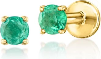 RS Pure by Ross-Simons Emerald Flat-Back Stud Earrings in 14kt Yellow Gold