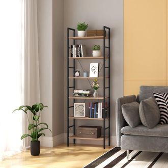Woltu Libreria Scaffale A 6 Ripiani Scaffalatura Fioriera Porta In Metallo Legno Legno+nero - Woltu