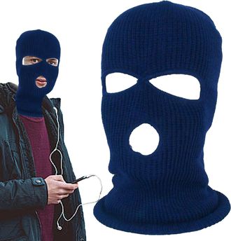 Generic Cycling Face Cover - Outdoor Full Face Covering | 3-Hole Knitted Full Face Cover, Winter Warm Knit Full Face Masque for Outdoor Sports Navy Blue