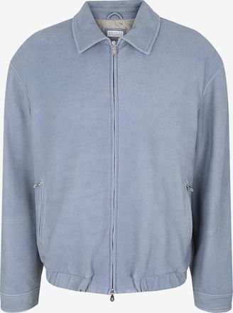 Brunello Cucinelli Kurze Jacke mit Hemdkragen aus genarbtem Leder