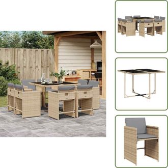 vidaXL The Living Store Set Pranzo da Giardino 9 pz con Cuscini Beige Misto Polyrattan - Sedie da giardino