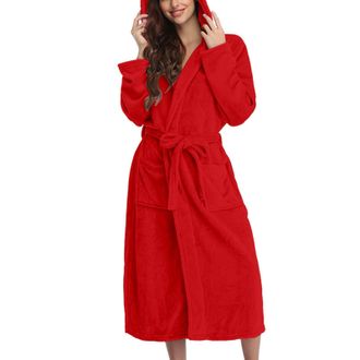 Generic Towelling Bath Robes For Women With Hood | Nightdresses For Women Long Sleeve Solid Color Womens Nightwear Long Super Soft Warm Dressing Gowns For Wom
