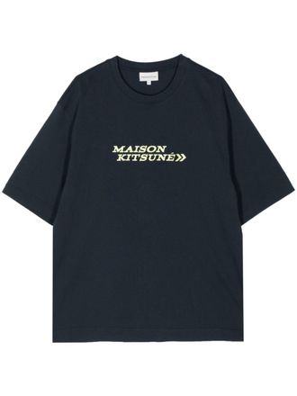 Maison Kitsun&eacute; logo-embroidered cotton T-shirt - Blue