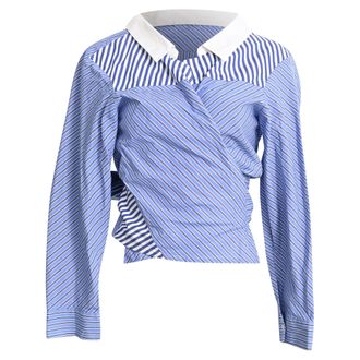 Maje Lim Striped Asymmetric Shirt in Blue Cotton