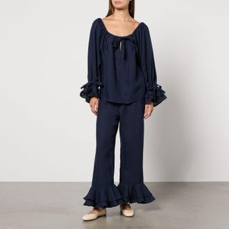 Sleeper Womens Cha Cha Linen Lounge Set in Indigo Blue - Size X-Small