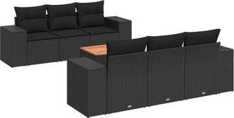 vidaXL Set De Comedor De Jard&iacute;n 7 Pzas Y Cojines Rat&aacute;n Sint&eacute;tico Negro Vidaxl