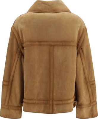 Ermanno Scervino Womens Aviator Bomber Jacket Suede Tan Leather