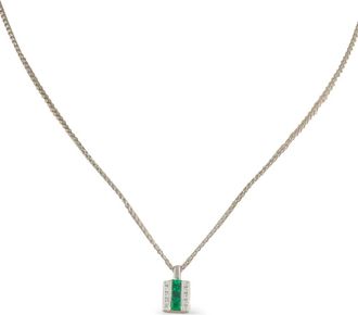 Luxury Bazaar platinum diamond emerald pendant necklace - Zilver