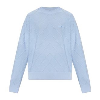Balmain Round-neck Knitwear, male, Blue, Size: 2XL Vintage Knit Jumper
