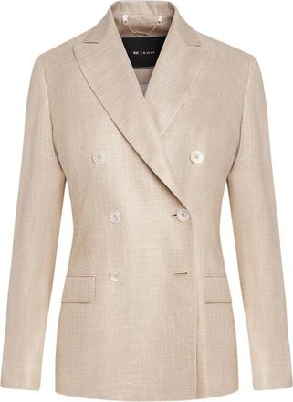 Kiton Bamboe Double-Breasted Jas - Dames - Blazers - Beige - M - Bamboe - Jassen