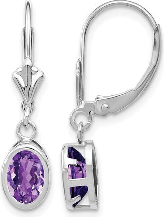 Diamond2Deal 14k White Gold 7x5mm Oval Amethyst Drop Dangle Earrings