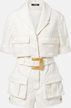 Balmain Belted denim romper