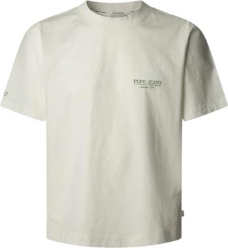 Pepe Jeans London Tops, Heren, Wit, 2Xl, Katoen, Wit T-shirt met Uniek Ontwerp