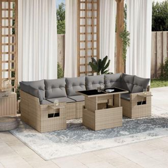 vidaXL Set De Sof&aacute;s De Jard&iacute;n Y Cojines 8 Piezas Rat&aacute;n Sint&eacute;tico Beige Vidaxl