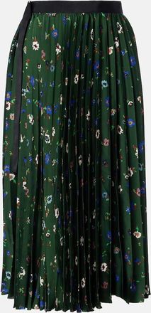 sacai Floral pliss&eacute; satin midi skirt