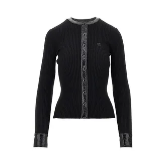 Courr&egrave;ges Ribbed cardiga with vinyl trimmings Woman S