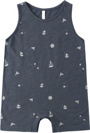 Rylee + Cru Maritime Print Cotton Romper in Navy at Nordstrom, Size 18-24M
