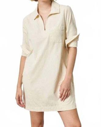 Lilla P Split Neck Collared Dress In Beige