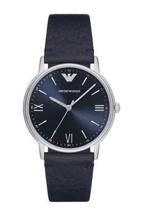 Emporio Armani Mens Kappa 3-Hand Quartz Leather Strap Watch, 41mm in Blue/Blue at Nordstrom Rack