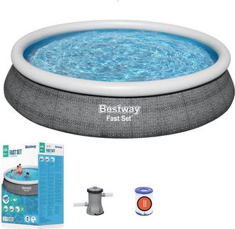 Trade Shop Trade Shop - Piscina Fast Set Gonfiabile Rotonda Rattan 457x84cm Pompa Filtro Cartuccia 57313