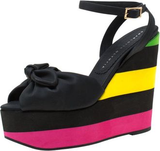 Charlotte Olympia Multicolor Puc Bow Detail Ankle Strap Wedge Sandals