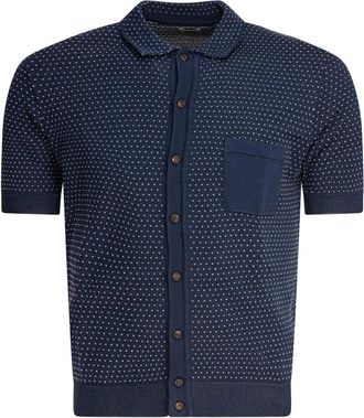 Rakk&igrave; Gebreid Poloshirt met Borstzak - Heren - Korte mouwen Overhemden - Blauw - XL - Katoen - Overhemden
