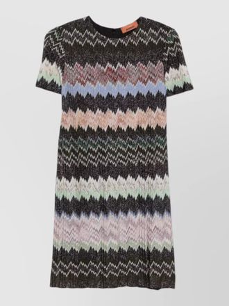 Missoni short dress zigzag knit round neckline