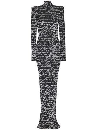 Balmain all-over slogan-print maxi dress - women - Polyamide/Polyester - 46 - Black
