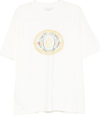 Drôle de Monsieur Tops, Heren, Wit, XL, Katoen, Bloemen Logo Embleem Katoenen T-shirt
