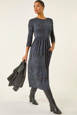 Roman Abstract Print Midi Dress