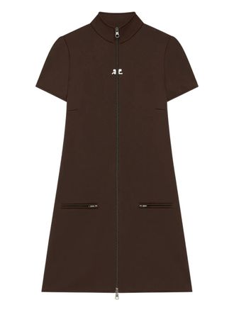 Courrèges zip-up short-sleeve dress - Brown