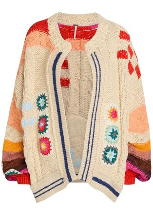 Free People Clear Skies Intarsia Cotton-blend Cardigan - Multicoloured - XL (UK 20-22 / XL)