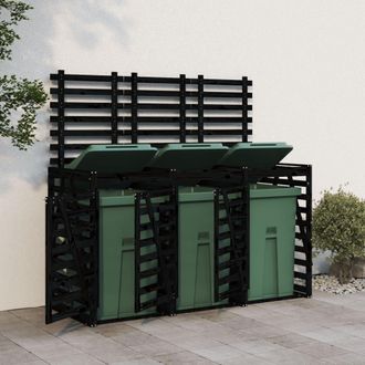 vidaXL Vidaxl - Cobertizo Triple Para Cubos De Basura Madera Maciza Pino Negro