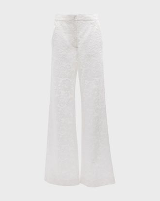 Veronica Beard Tonelli Lace Wide-Leg Tailored Pants