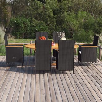 vidaXL Juego De Comedor De Jard&iacute;n 7 Piezas Negro Rat&aacute;n Sint&eacute;tico Vidaxl