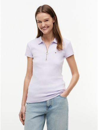 Tommy Hilfiger Womens Slim Fit Zip Polo - Purple - XXL
